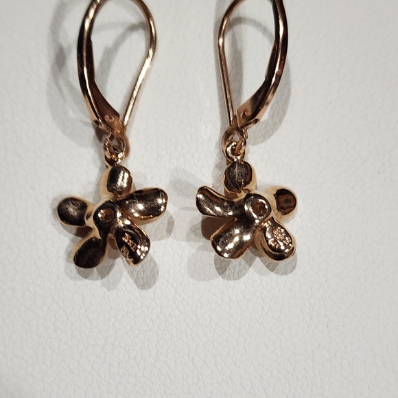 14k rose gold plumeria earrings - Picture 4 of 6